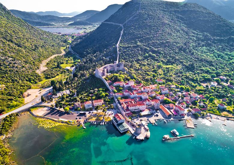 Mali Ston waterfront aerial view